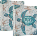 Vintage Sea Turtle Binder 1.5 Inch Binder with Clipboard&Pockets, Nautical Starfish Turtle Hardcover Binders 3 Ring Heavy Duty File Folder for Office School Supplies-Holds 200 Sheets, 2 Pack