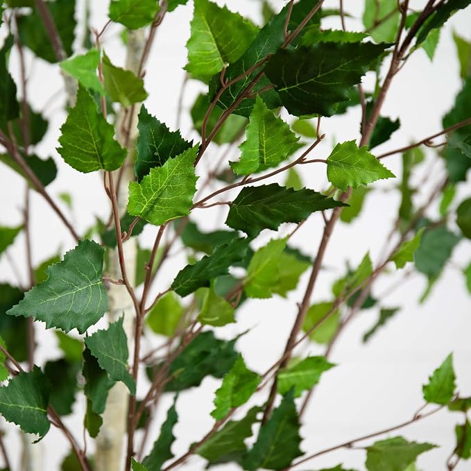 Nearly Natural 7 ft Artificial Birch Tree with Real Touch Leaves | Nature-Inspired Design, Light-Hued Bark, Nursery Planter Included, Realistic Home and Office Decor