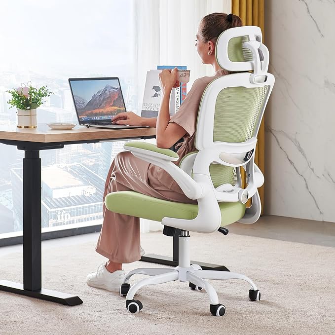 TRALT Office Chair Ergonomic Desk Chair - Gaming Chair with Lumbar Support | 330 LBS Home Office Desk Chairs with Headrest, Reading Chair with Flip-up Armrests, Comfortable Computer Chairs (1, Green)