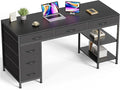 Huuger Computer Desk with 6 Drawers, Office Desk with Shelves, Reversible Gaming Desk, Corner Desk with Storage, Work for Home Office, Study, Living Room, 54inch, Black