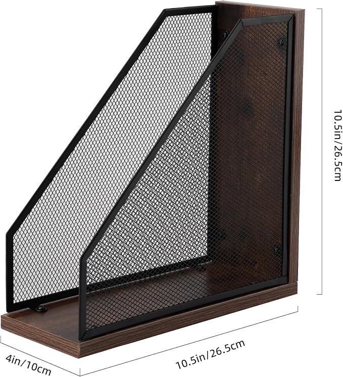 Antique Wooden Magazine Holder,Mesh File Holder for Desk, Office Desk Accessories Decorative File Box (2 Pack Black)