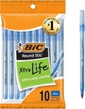 BIC Round Stic Xtra Life Blue Ballpoint Pens, 10-Count Pack, 1.0mm