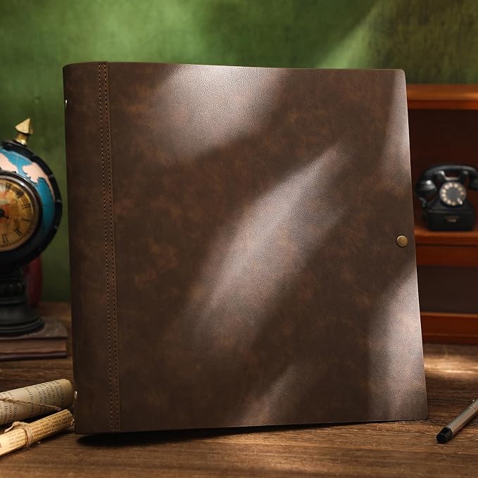 Teling 1 Pcs Leather 3 Ring Binder Holds 8.5 x 11 Inch Paper Binder Organizer Vintage Faux Leather Portfolio Folder Planner for Office Home Document Photo Diary Supplies (Vintage Brown)