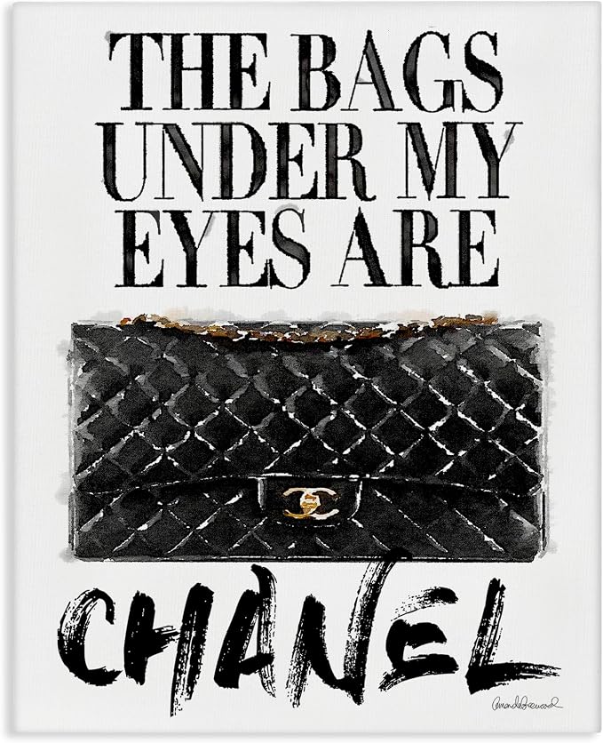 Glam Bags Under My Eyes Humor, 36 x 48 Inch Canvas Wall Art | Stupell Industries · By Amanda Greenwood · Ready to hang · Fun gift for fashion lovers · Made in USA