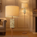 65" Floor Lamp with Night Light,Farmhouse Floor Lampfor Bedroom,Tall Floor Lamp for Living Room,Vintage Standing Lamp with Linen Shade,Boho Reading Lamp for Home Decor (Brown,Bulbs Included)