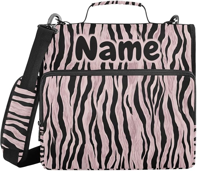 Custom Rose Gold Black Zebra Print 3 Ring Binder Bag 1.5 inch Personalized Name Binder Organizer 500 Sheet Documents Storage for School Office