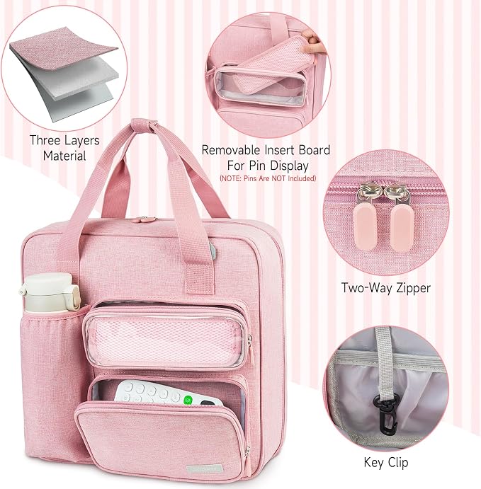 Zipper Binder 3 Ring with Ita Window,700 Sheets Capacity, Binder 3 Inch with Shoulder Strap Fits 13 Inch Laptop for School and Office,Pink