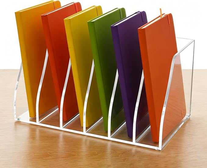 Lovemolly Acrylic Magazine File Holder – 6-Slot Clear Desk Organizer, Vertical Document Sorter for Office, Home & Classroom, No-Assembly Tabletop Rack for Folders, Books & Tablets, 7.09x12.01x6.3 in