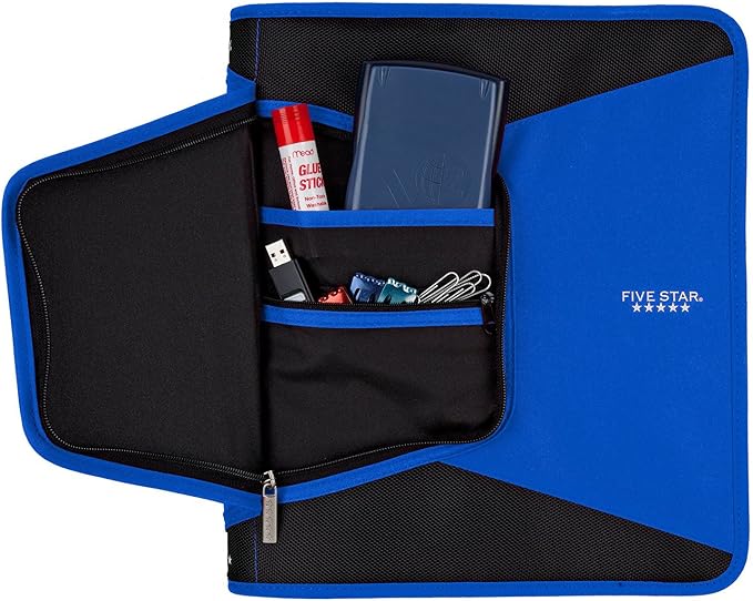 Five Star 1-1/2 Inch Zipper Binder, 3 Ring Binder, 3-Pocket Expanding File, Durable, Color Selected For You (28012)