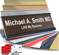 Custom Name Plate with Choice of Mounting for Walls, Doors, Cubicles, Hanging and More - Personalized Brown Plastic White Letters - USA Made 2x12 - B25