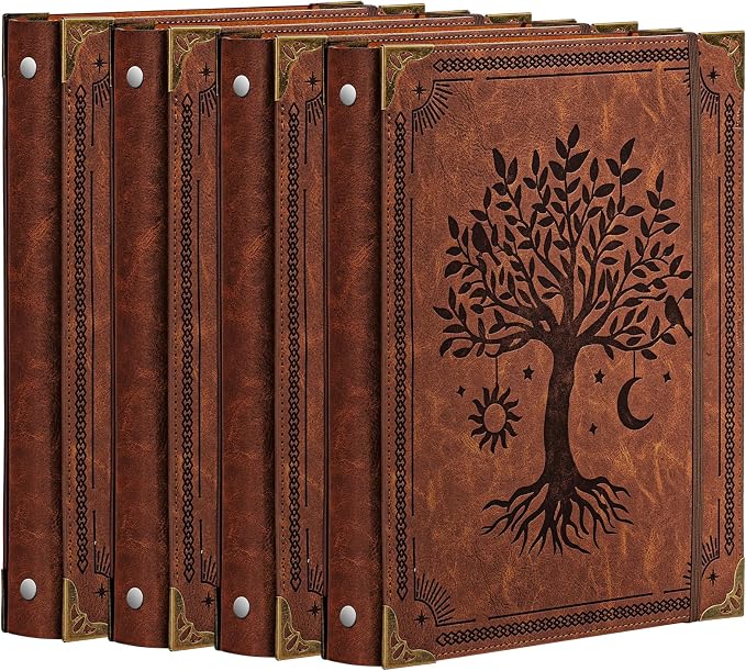 OVESMUSL 4 Pack PU Leather 3 Ring Binder, 1 Inch Brown Tree | Fits 8.5x11 letter paper, holds 200 sheets, loose leaf organizer