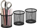 Mind Reader Pen and Accessories Holder, Desktop Organizer, Office, Metal Mesh, 3.5"L x 3.5"W x 3.75"H, Set of 3, Black