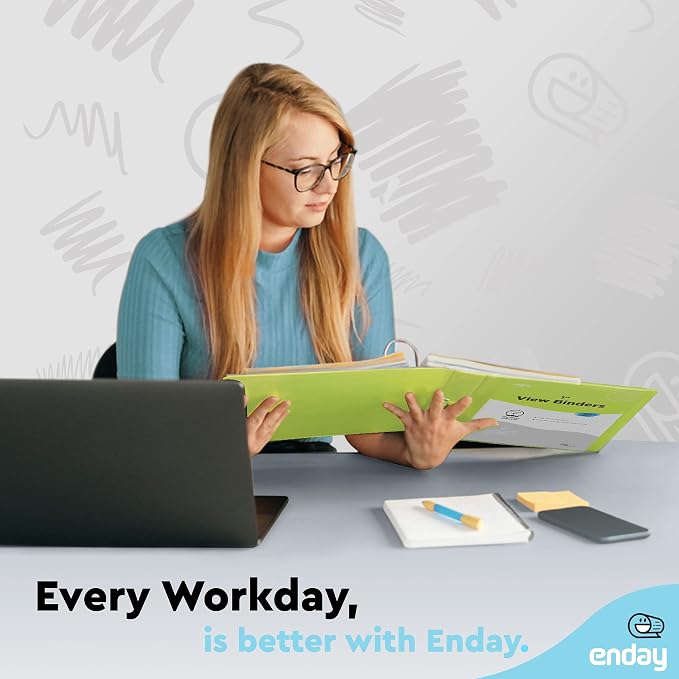 Enday 1 Inch Binder (6 Pack - Green) 3 Ring Binder 1 inch with Clear View Cover and 2 Inside Pocket - for Letter Size 8.5 x 11'' Paper, Ideal for School Supplies, Office, and Home