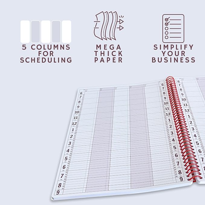 Portage Notebooks Appointment Book – Large 10" x 13.5" Undated Planner for Daily Scheduling - 5 Column Professional Daily Planner Undated for Office, Home, or Salon Use