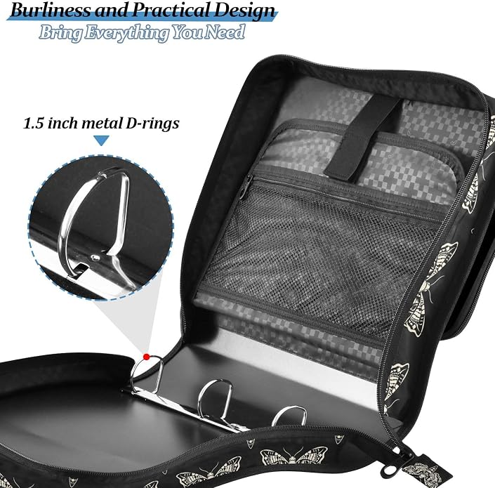 Zipper Binder Bag 3 Ring File Folder Portfolio Organizer Zippered Binder Bags with Strap Fits Laptop Women Men
