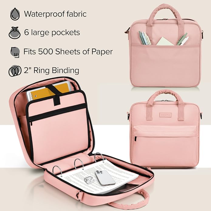 Sturdy 3 Ring Zipper Binder with Strap - 2" Binder with Pockets Holds 500 Sheets, Laptop & More - Durable & Easy to Carry