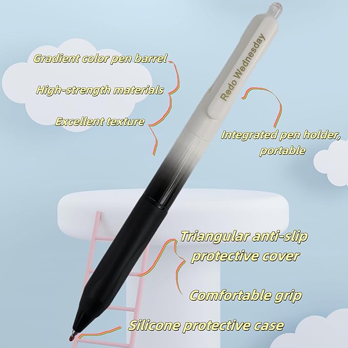 Fengtaiyuan Retractable Gel Pens, 0.5mm ST Precision Tip Quick Dry Black Ink, Gradient Black Barrel with Triangular Silicone Non-Slip Grip, Ergonomic Smooth Pens for Exam School Office [Pack of 18]