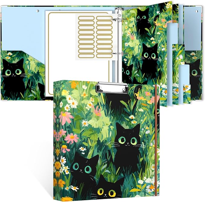 Rouidr 3 Ring Binder, 2 Inch Round Ring Binder Organizer with Clipboard, 5 Dividers Tabs, A4 8.5 x 11 Inch Paper & Clear Sleeves for School, Office Supplies