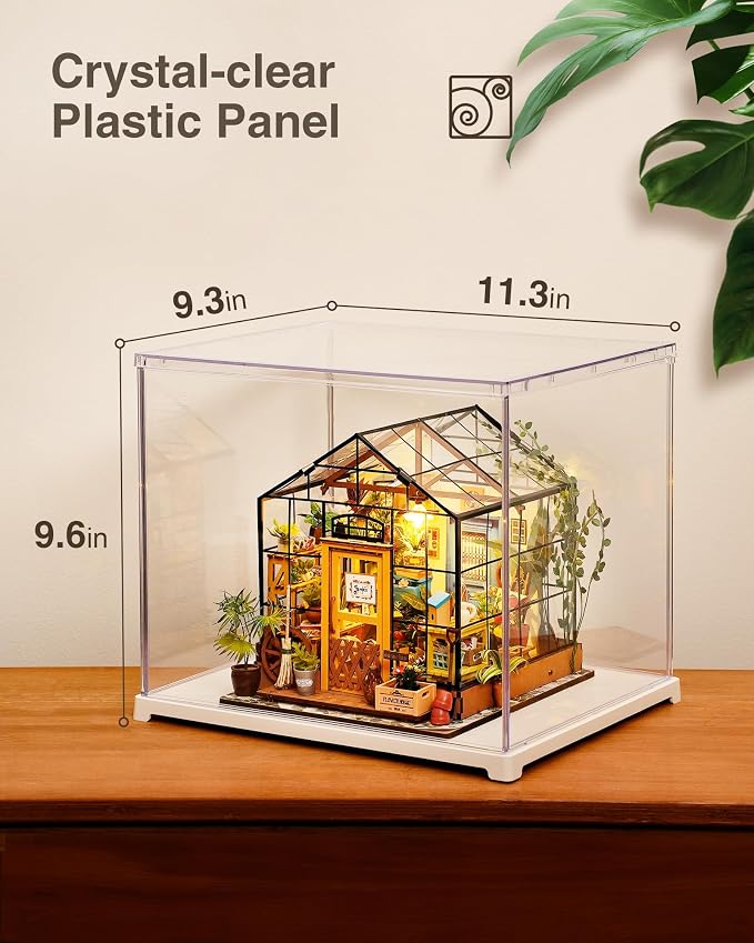 Rolife Dust Cover for Miniature House Building Sets Dsplay Case, Stackable Acrylic Display Box for Collectibles Storage Box with Door Dustproof Prevention (10.6x8.6x8.5inch)