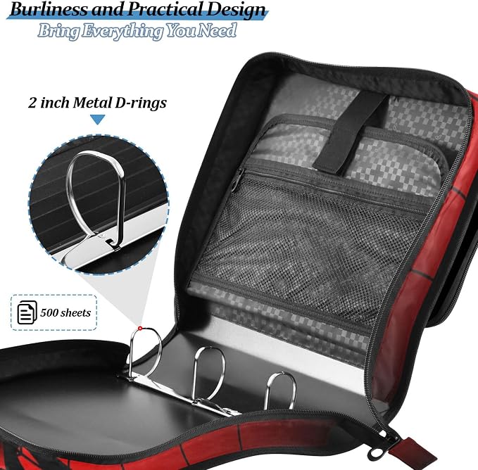 Fisyme Halloween Spider Web Zipper Binder 3 Ring with Zipper and Shoulder Strap Large Capacity Multi-Pocket Binder Organizers