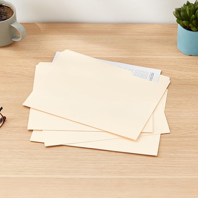Amazon Basics File Folders with Tabs for Filing, 1/3-Cut Tab, Assorted Positions, 8.5x11 inches, Letter Size, Manila, Pack of 100