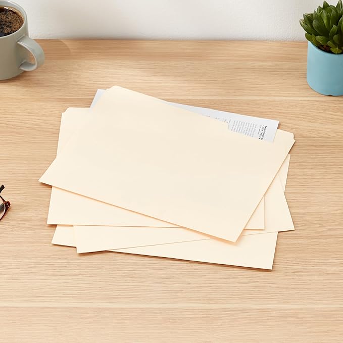 Amazon Basics Sturdy File Folders with Reinforced Tabs for Filing and Organization, 1/3-Cut Tab, Assorted Positions, Letter Size, 8.5x11 inches, Manila, 100-Pack