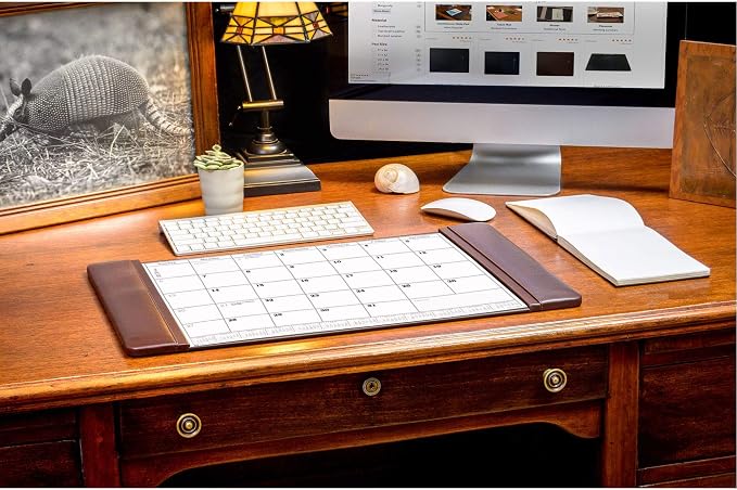 Chocolate Brown Leather Desk Pad w/Calendar, 25.5 x 17.25
