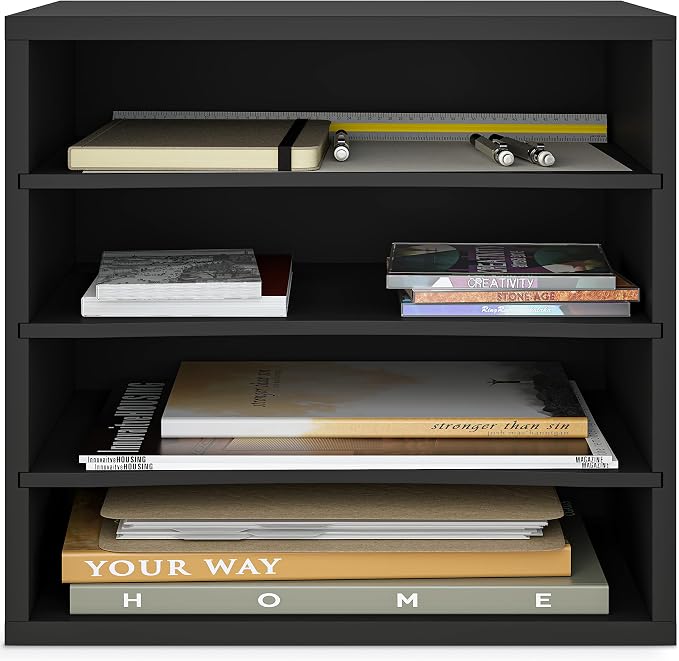 Ballucci 4-Tier Paper Organizer for Desk, Stackable Tray, Desk Storage Organizer Shelves, Stacking Letter Paper Tray Sorter for Classroom Office, Black