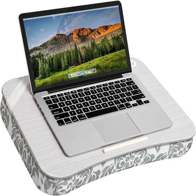 LAPGEAR Designer Lap Desk – Gray Damask, Fits 15.6” Laptops