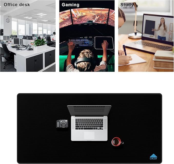 Cacoy 48"x24" XXL Large Gaming Mouse Pad, Non-Slip Computer Desk Mat, Black | Durable Stitched Edges Desk Pad for Gamer Optimized Special-Textured Surface Oversized Keyboard Mousepad for Speed & Control