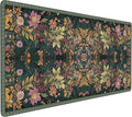 Floral Aesthetic Wildflower Gaming Mouse Pad, Forest Green Rug Desk Mat with Anti-Slip Base & Stitched Edges,35.4" x 15.7" in Desk Accessories for Women, Home Office Decor & Artistic Gift