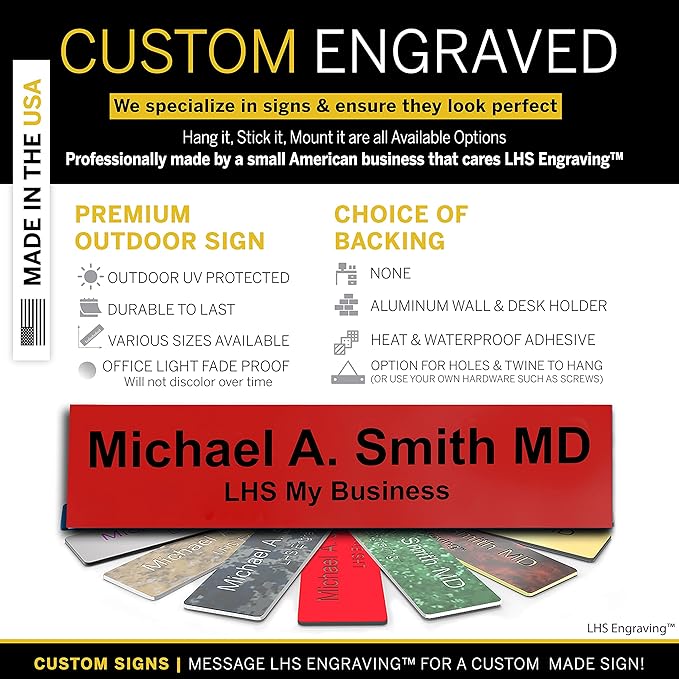 Engraved Custom Door Plate Red Plastic Office Door Sign with Black Letters - Made in USA 2x4 B14