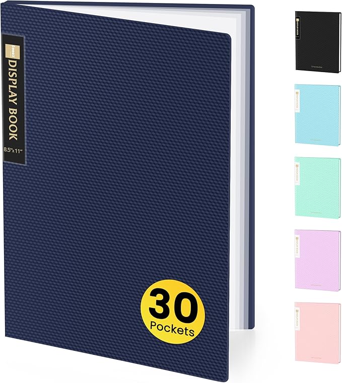 Sooez Binder with Plastic Sleeves 30-Pocket, Displays 60 Pages, 8.5"x11" | Presentation Folders with Clear Sheet Protectors, Art Portfolio Binder for Certificate & Office Project Folder