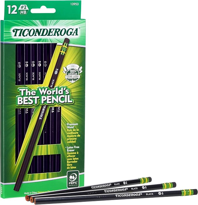 Ticonderoga Pencils, 2 HB Soft, Black | Wood-Cased | Unsharpened | 24 Count Total