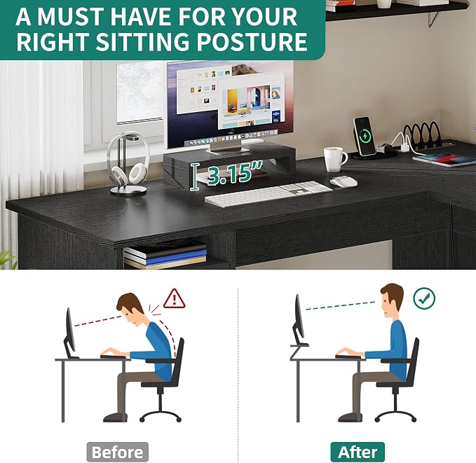 YITAHOME L Shaped Desk with Power Outlets | 60 Inch Computer Desk Corner Desk with File Drawer, Home Office Desk with Monitor Stand & Storage Shelves, L-Shaped Desk with