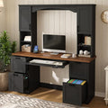 Merax Farmhouse Arched 67" Computer Desk with Power Outlets & Keyboard Tray, Wood Executive Home Office Desk with Hutch, Writing Desk with Storage Drawers for Working Study, Black