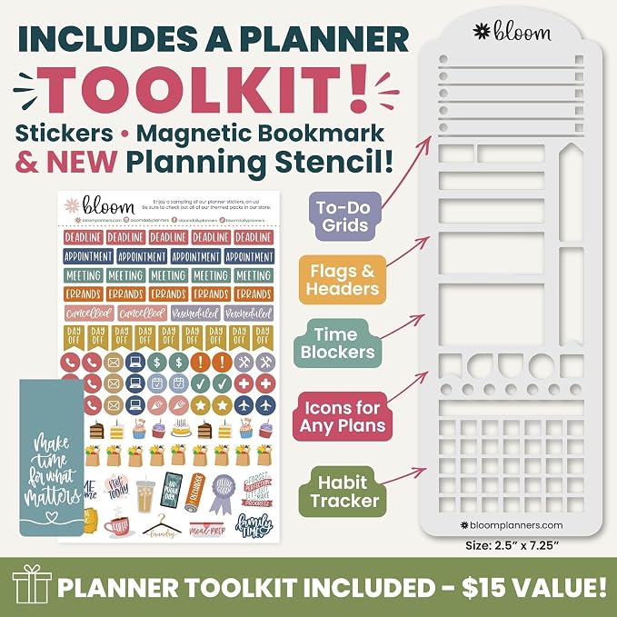 bloom daily planners 2027 Planner for Women (8.5" x 11") - Weekly & Monthly Calendar Year (January to December) Softcover Agenda Book Organizer with Stickers & Stencil - Be Kind