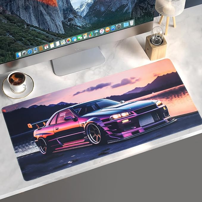 JDM Car R34 Large Mouse Pad, 35.4" x 15.7" Japanese Car Purple Sea Cool Desk Mat Computer Accessories Gaming Office Organizers Supplies Decor Essentials Keyboard Pads for Desk Rubber