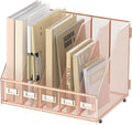 Desk Organizers Metal Desk Magazine File Holder with 5 Vertical Compartments Rack File Organizer for Office Desktop, Home Workspace, Rose Gold