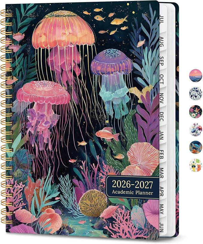 Planner 2026-2027, Academic Year Monthly & Weekly Planner Caledndar, July 2026 - June 2027, Hardcover Large Planning Agenda Book with Tabs for School Office Supplies, 8.5" x 11" - Jellyfish