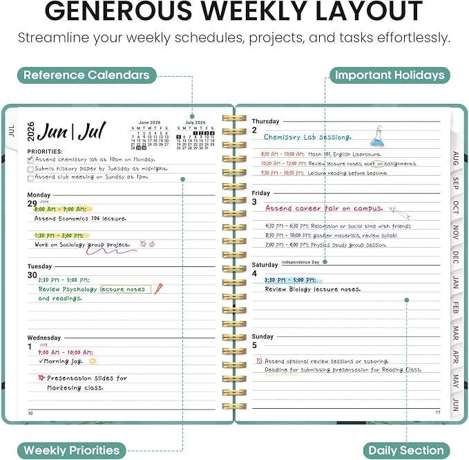Taja Planner 2026-2027, Jul 2026-Jun 2027 Monthly & Weekly Calendar Planner | 6.3" x 8.5", Hardcover Academic Calendar, Teacher Student Agenda Book with Tabs, School Office Supplies, Depths Whale