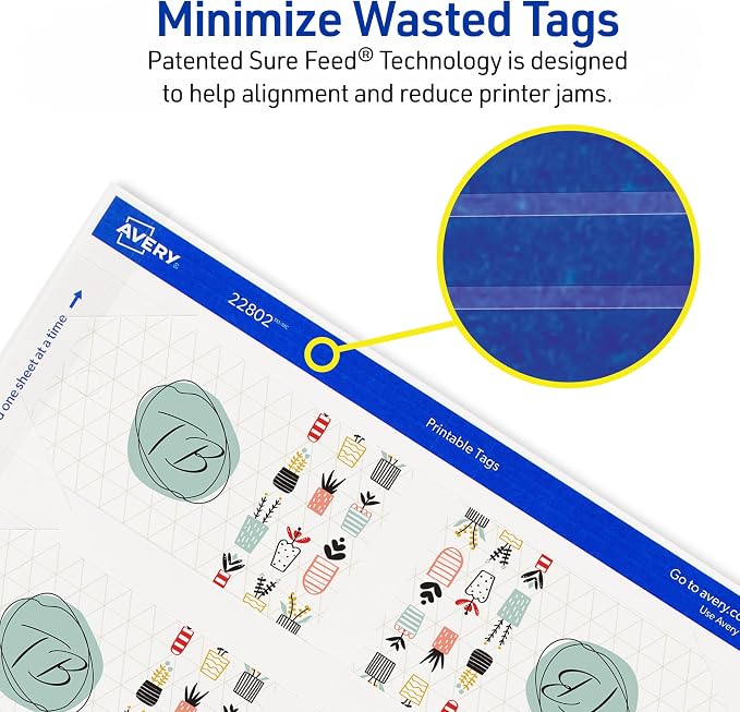 Avery Blank Printable Tags, Sure Feed Technology, 2" x 3.5", White, 96 Customizable Tags with String, Great for Branding, Gift Tags, Price Tags, and More (22802)