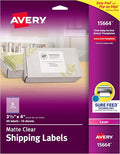 Avery Printable Shipping Labels, Sure Feed Technology, 3-1/3" x 4", Matte Clear, 60 Blank Mailing Labels (15664)