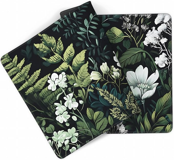 Floral Aesthetic Wildflower Gaming Mouse Pad, Forest Green Moody Forest Desk Mat with Anti-Slip Base & Stitched Edges,35.4" x 15.7" in Table Mat for Computer Desktop, Beautiful Workstation Decor