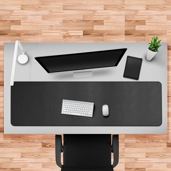 Cacoy PU Leather Desk Pad, 55" x 16" Computer Desk Writing Mat for Office and Home, Large Gaming Keyboard Mouse Pad (Black)