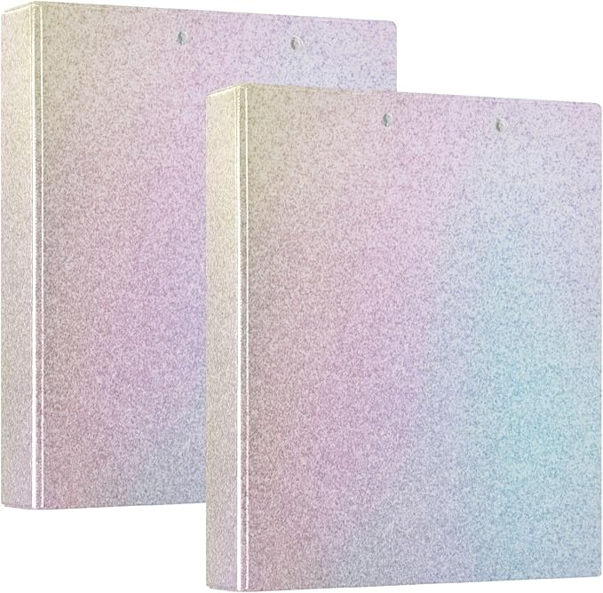 Rainbow Round Ring Binders 1.5 Inch White Pink Gold Marble Tie Dye 3 Ring Clipboard Binder for Office School Work Supplies File Folder Document 200 Sheet Capacity Easy Open 2 Pieces