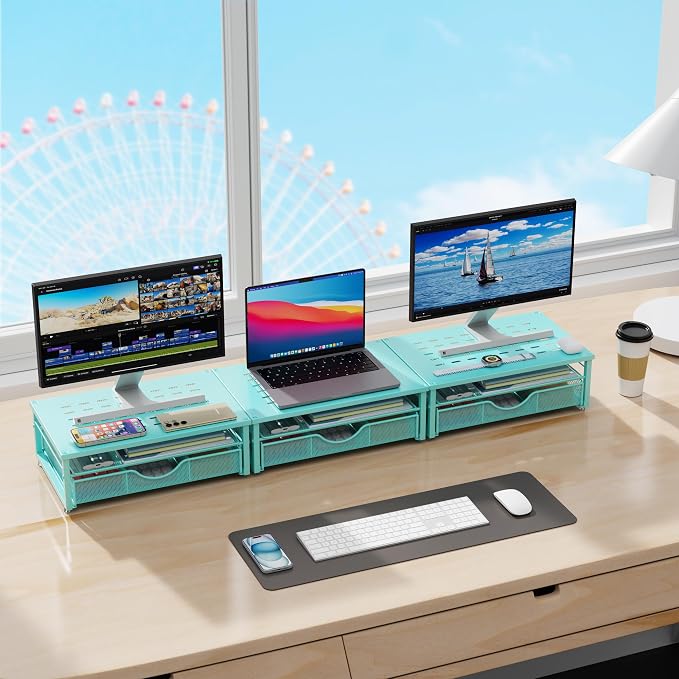 gianotter Computer Monitor Stand Riser with Drawer | Desk Organizers and Accessories Desk Accessories & Workspace Desktop Organizers Storage for Printer Stand (Blue)