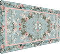 Floral Aesthetic Rose Gaming Mouse Pad, Muted Green Rug Desk Mat with Anti-Slip Base & Stitched Edges,35.4" x 15.7" in Desk Accessories for Women, Home Office Decor & Artistic Gift