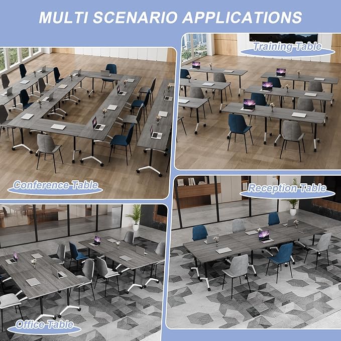 Conference Table Flip Top Mobile Conference Room Tables,Folding Conference Table with Wheels,Large Meeting Training Seminar Table Saving Space for Office Classroom(4A,70.8'')