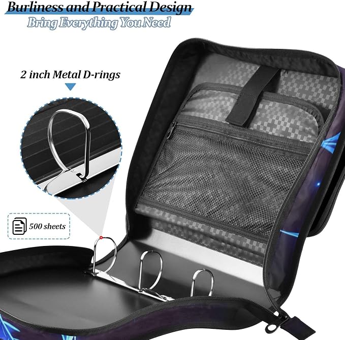 Custom Dragon Blue Black 3 Ring Binder Bag 1.5 inch Personalized Name Binder Organizer 500 Sheet Documents Storage for School Office